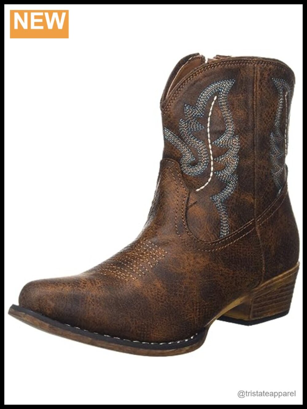 Faux Leather Snip Toe Cowgirl Bootie Embroidered Western Ankle Boots
